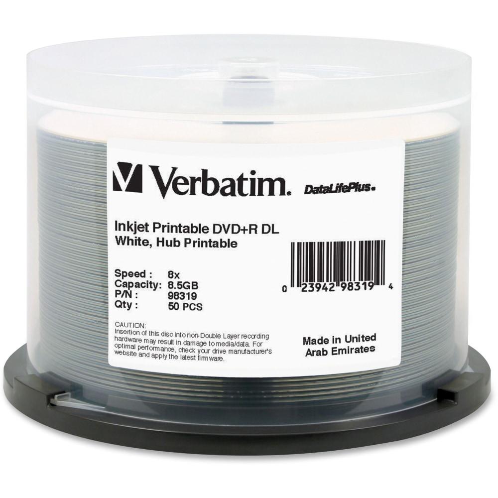 Verbatim DataLifePlus DVD+R Printable Disc Spindle, White, Pack Of 50 MPN:98319