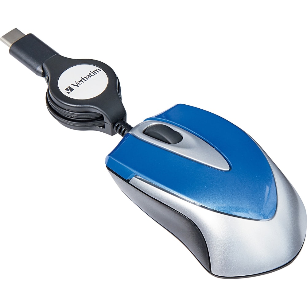 Verbatim USB-C Mini Optical Travel Mouse-Blue - Optical - Cable - Blue - 1 Pack - USB Type C - 3 Button(s) (Min Order Qty 5) MPN:70237