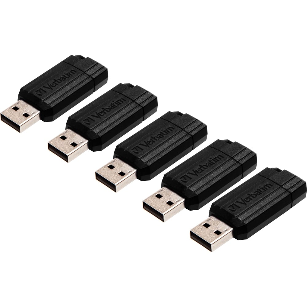 Verbatim PinStripe USB Drive - 8 GB - USB 2.0 - Black - Lifetime Warranty - 5 / Bundle (Min Order Qty 2) MPN:49062BD