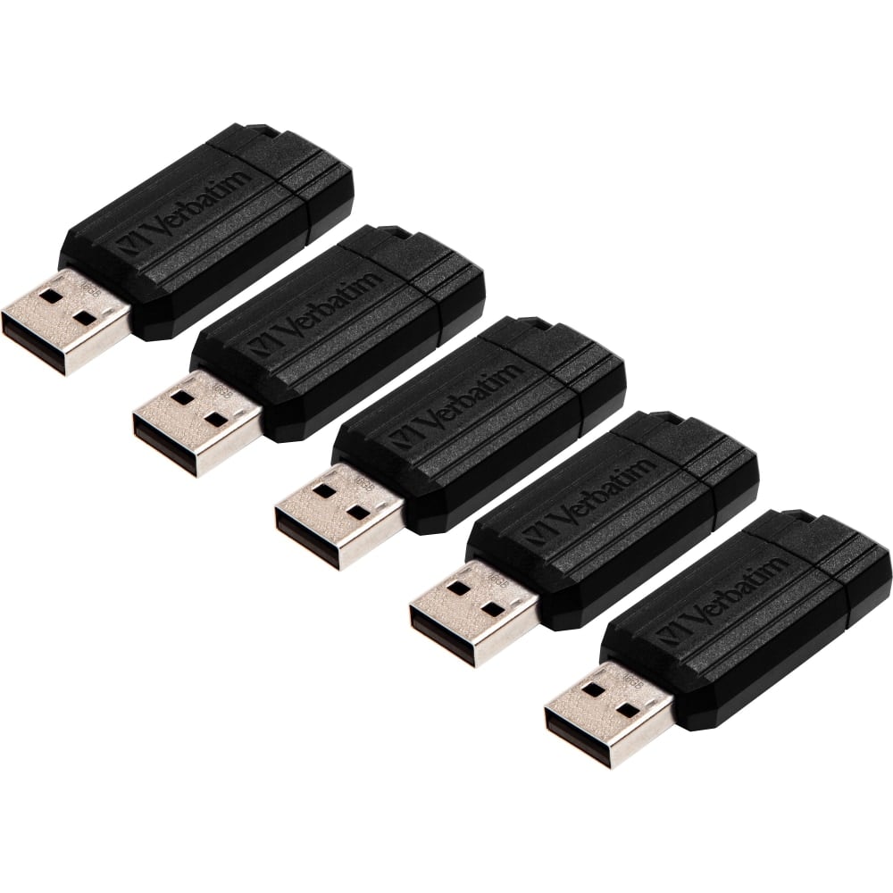 Verbatim PinStripe USB Drive - 16 GB - USB 2.0 - Black - Lifetime Warranty - 5 / Bundle (Min Order Qty 2) MPN:49063BD