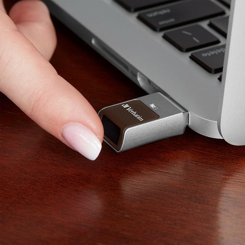 Verbatim Fingerprint Secure USB 3.0 Flash Drive - 64 GB - USB 3.0 - Silver - 256-bit AES - Lifetime Warranty - 1 Each MPN:70368