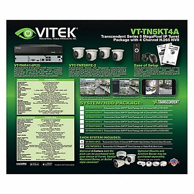 Network Video Recorder Kit 12V DC 1 TB MPN:VT-TN5KT41TA-2