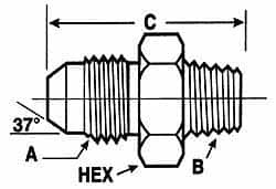 Industrial Pipe Adapter: 9/16-18 x M14 x 1.5 Male Thread, MJIC x Metric Tube Seat MPN:JM 0608-TL