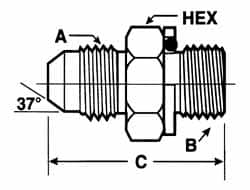 Industrial Pipe Adapter: 7/8-14 x M20 x 1.5 Male Thread, MJIC x Male Metric MPN:JM 1020