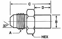 Industrial Adapter: 3/4-16 x M12 Male Thread, MJIC x Metric Standpipe MPN:JT 0812