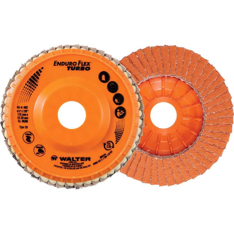 Flap Discs, Disc Diameter (Decimal Inch): 4-1/2 , Center Hole Size: 7/8 , Flap Disc Type: Type 29 , Grit: 36 , Grade: Medium  MPN:06A482