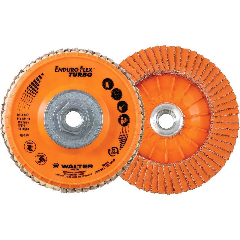 Flap Discs, Disc Diameter (Decimal Inch): 5 , Center Hole Size: 5/8-11 , Flap Disc Type: Type 29 , Grit: 36 , Grade: Fine  MPN:06A537