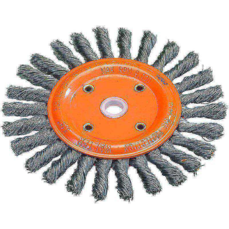 Wheel Brushes, Mount Type: Arbor Hole , Wire Type: Knotted Cable Twist , Outside Diameter (Inch): 6 , Face Width (Inch): 3/8 , Arbor Hole Size: 5/8 in  MPN:13B260