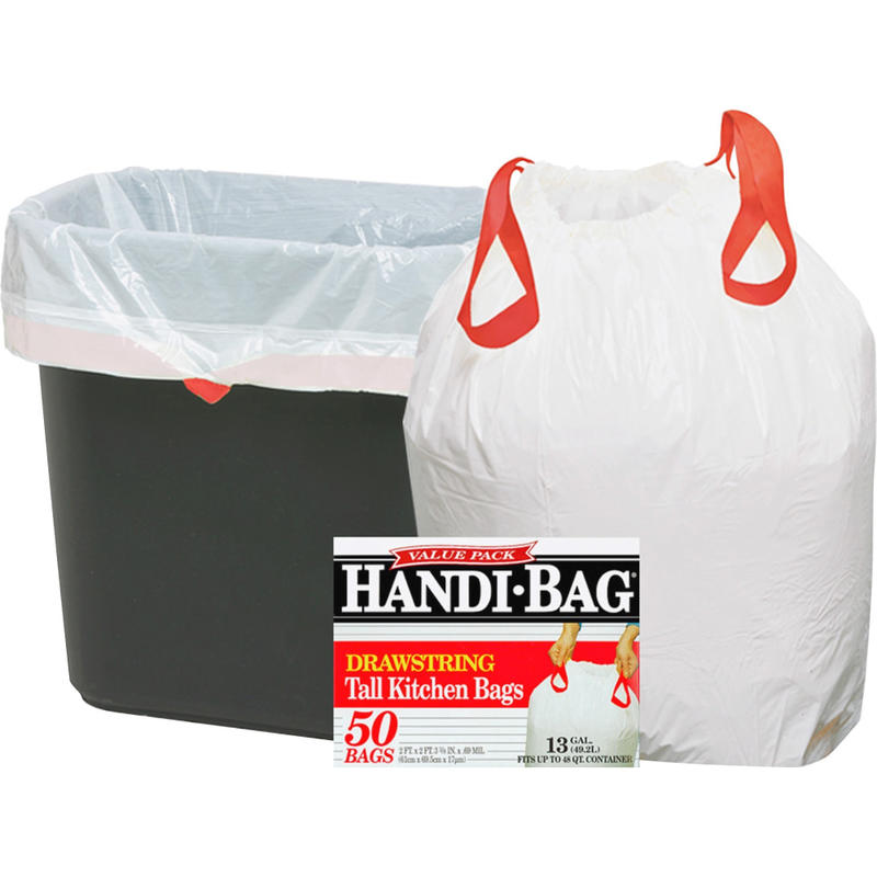 Webster 50% Recycled Drawstring Trash Bags, 13 Gallons, 24in x 27in, White, Box Of 50 (Min Order Qty 6) MPN:HAB6DK50