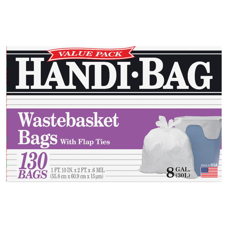 Draw N Tie 0.6-mil Handi Bag Waste Liners, 8 Gallons, 21-1/2in x 24in, White, Box Of 130 (Min Order Qty 6) MPN:HAB6FW130