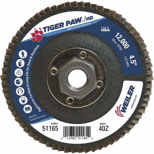 Flap Disc: 5/8-11 Hole, 40 Grit, Zirconia Alumina, Type 27 MPN:51165