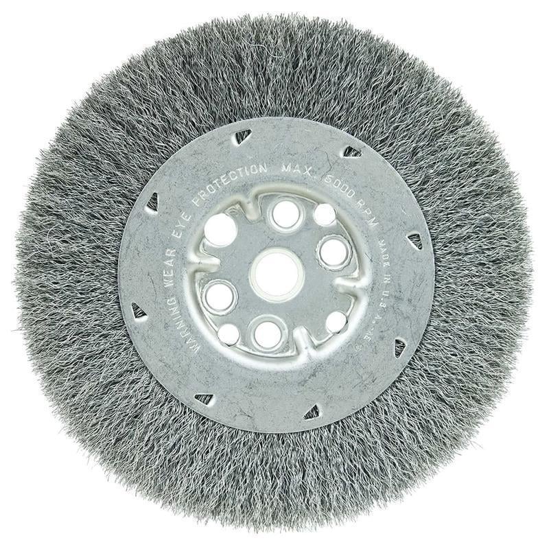 Wheel Brushes, Mount Type: Arbor Hole , Wire Type: Crimped , Outside Diameter (Inch): 6 , Face Width (Inch): 3/4 , Arbor Hole Size: 1/2 in, 5/8 in  MPN:01503