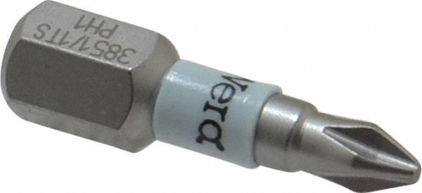 Power Screwdriver Bit: #1 Phillips, PH1 Speciality Point Size, 1/4