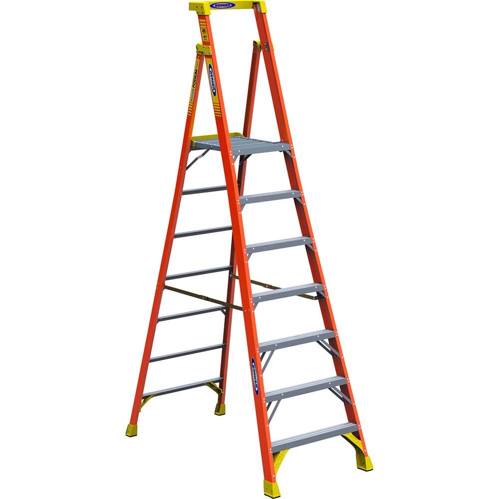 7-Step Fiberglass Step Ladder: Type IA, 300 lb Capacity, 9' High MPN:PD6207