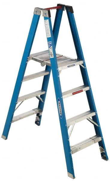 2-Step Fiberglass Ladder Platform: 250 lb Capacity, 12-3/4