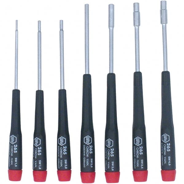 Nut Driver Set: 7 Pc, 1.5 to 4 mm, Standard Shaft, Precision Tapered Handle MPN:26592