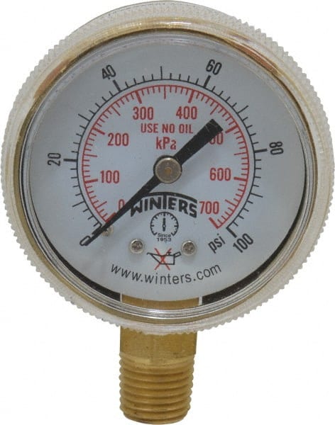 1/4 Inch NPT, 75 Max psi, Brass Case Cylinder Pressure Gauge MPN:PWL2722