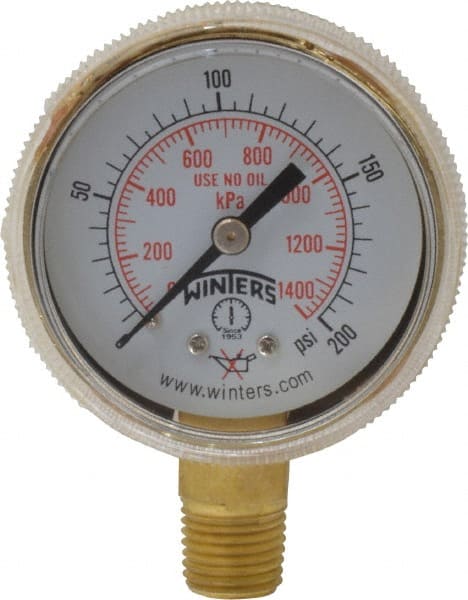 1/4 Inch NPT, 150 Max psi, Brass Case Cylinder Pressure Gauge MPN:PWL2724