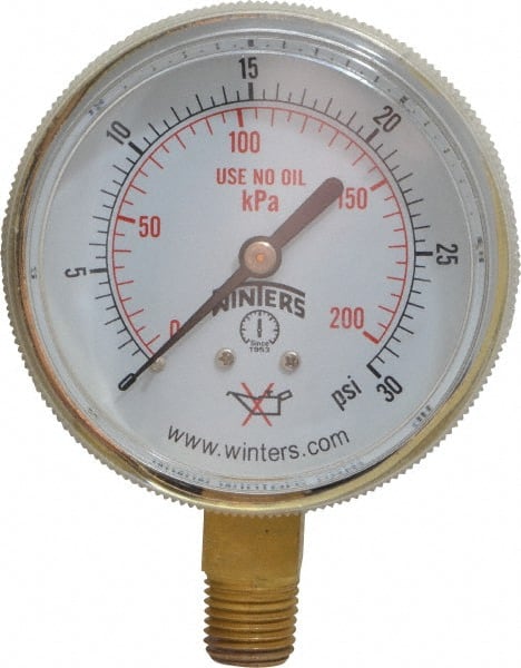 1/4 Inch NPT, 22.5 Max psi, Brass Case Cylinder Pressure Gauge MPN:PWL2820
