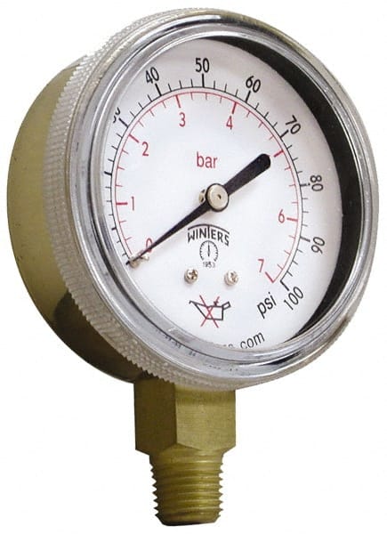 1/4 Inch NPT, 75 Max psi, Brass Case Cylinder Pressure Gauge MPN:PWL2822