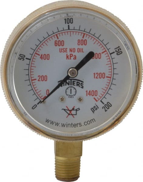 1/4 Inch NPT, 150 Max psi, Brass Case Cylinder Pressure Gauge MPN:PWL2824
