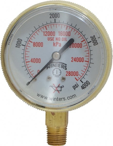 1/4 Inch NPT, 3,000 Max psi, Brass Case Cylinder Pressure Gauge MPN:PWL2832