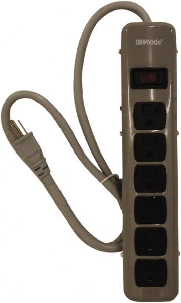 6 Outlets, 125 Volts, 15 Amps, 5' Cord, Power Outlet Strip MPN:41386