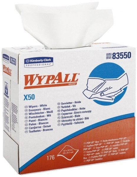 WypAll X50 Disposable Cloths (83550), Strong for Extended Use, POP-UP Box, White MPN:83550