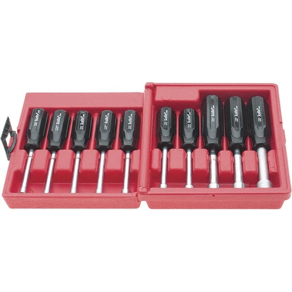 Nut Driver Set: 10 Pc, 4 to 13 mm, Solid Shaft, Plastic Handle MPN:413MMN