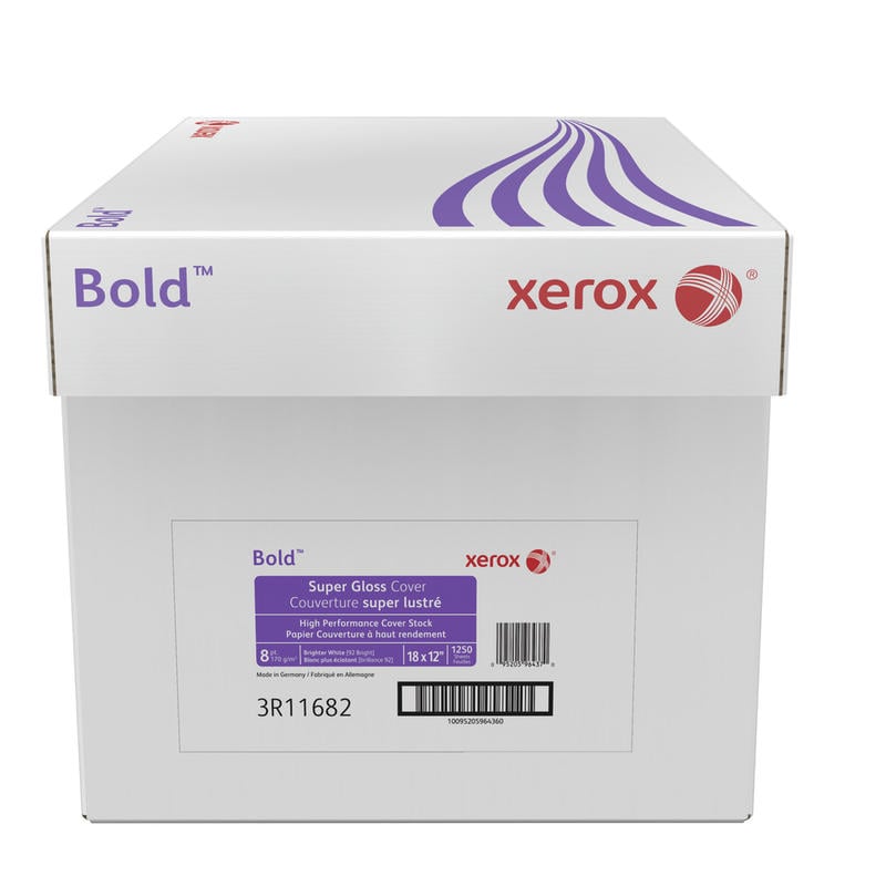 Xerox Bold Digital Super Gloss Cover Copier Paper, Tabloid Extra Size (18in x 12in), Pack Of 250 Sheets, 92 (U.S.) Brightness, FSC Certified, White, Case Of 5 Reams MPN:3R11682