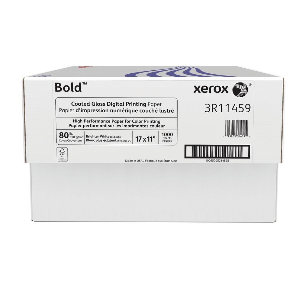 Xerox Bold Digital Coated Gloss Printing Paper, Ledger Size (11in x 17in), 94 (U.S.) Brightness, 80 Lb Cover (210 gsm), FSC Certified, 250 Sheets Per Ream, Case Of 4 Reams MPN:3R11459-CT