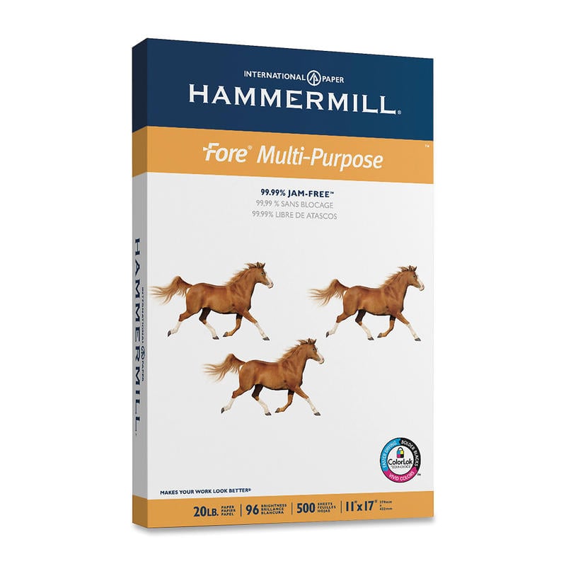 Hammermill Fore Multi-Use Printer & Copy Paper, White, Ledger (11in x 17in), 500 Sheets Per Ream, 20 Lb, 28 Lb, 96 Brightness (Min Order Qty 3) MPN:10319-2