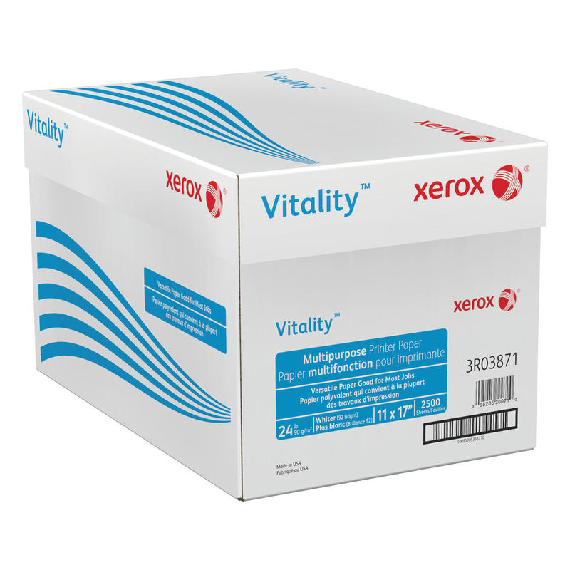 Xerox Vitality Multi-Use Printer & Copy Paper, 5 Reams, White, Ledger (11in x 17in), 2500 Sheets Per Case, 24 Lb, 92 Brightness, FSC Certified MPN:3R3871