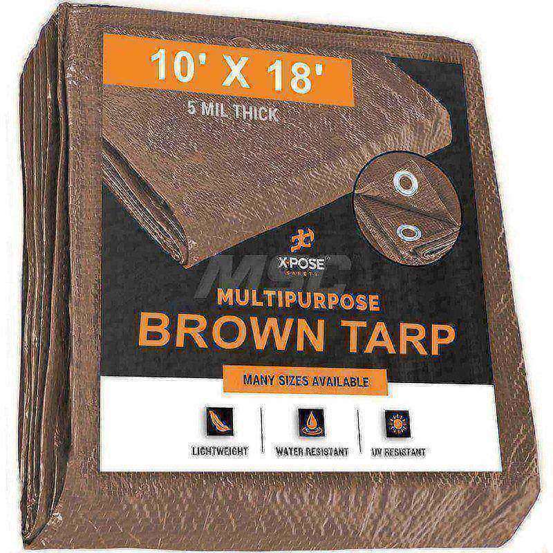 Tarp/Dust Cover: Brown, Rectangle, Polyethylene, 18' Long x 10' Wide, 5 mil MPN:BRT-1018-X