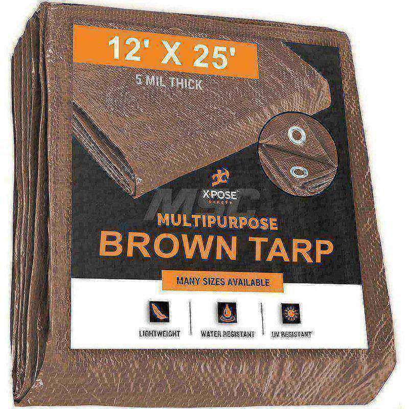 Tarp/Dust Cover: Brown, Rectangle, Polyethylene, 25' Long x 12' Wide, 5 mil MPN:BRT-1225-X