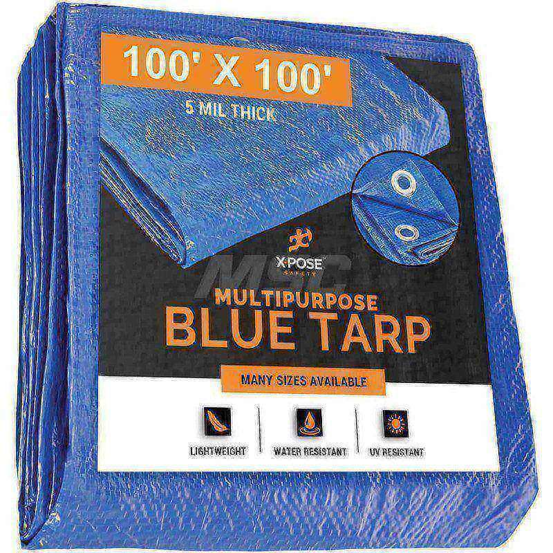 Tarp/Dust Cover: Blue, Rectangle, Polyethylene, 100' Long x 100' Wide, 5 mil MPN:BT-100100-X