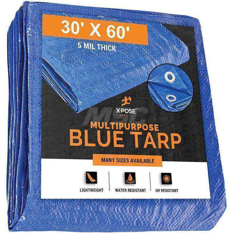 Tarp/Dust Cover: Blue, Rectangle, Polyethylene, 60' Long x 30' Wide, 5 mil MPN:BT-3060-X