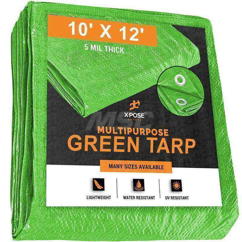 Tarp/Dust Cover: Green, Rectangle, Polyethylene, 12' Long x 10' Wide, 5 mil MPN:GT-1012-X