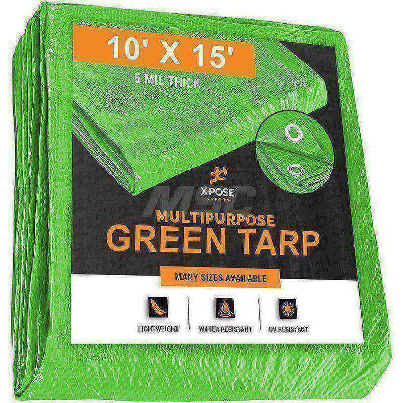 Tarp/Dust Cover: Green, Rectangle, Polyethylene, 15' Long x 10' Wide, 5 mil MPN:GT-1015-X