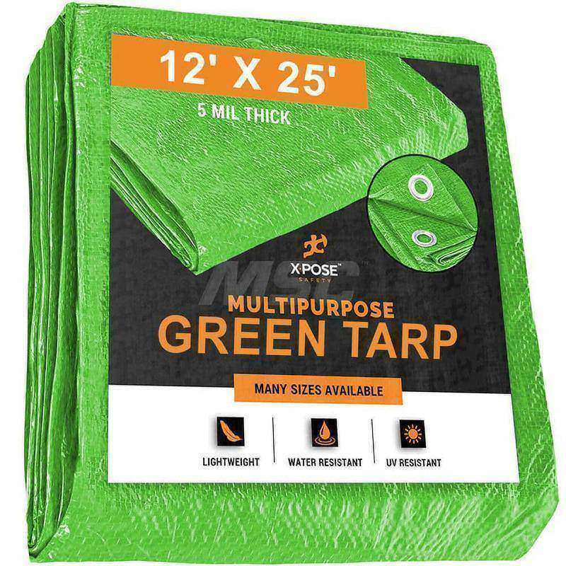 Tarp/Dust Cover: Green, Rectangle, Polyethylene, 25' Long x 12' Wide, 5 mil MPN:GT-1225-X