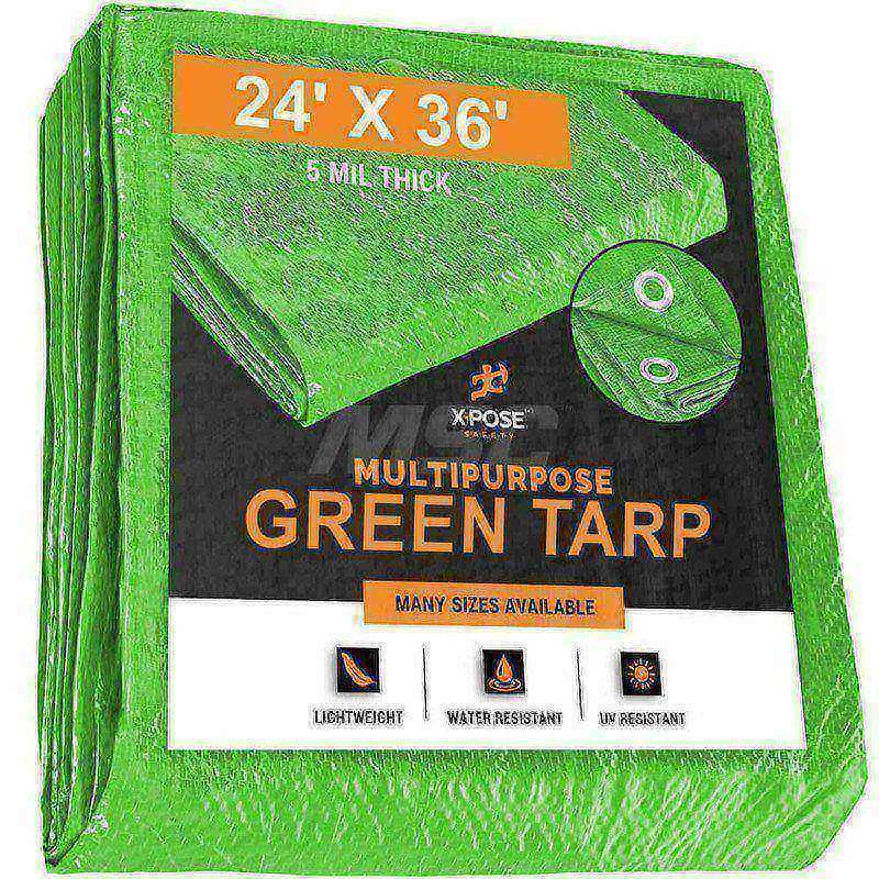 Tarp/Dust Cover: Green, Rectangle, Polyethylene, 36' Long x 24' Wide, 5 mil MPN:GT-2436-X