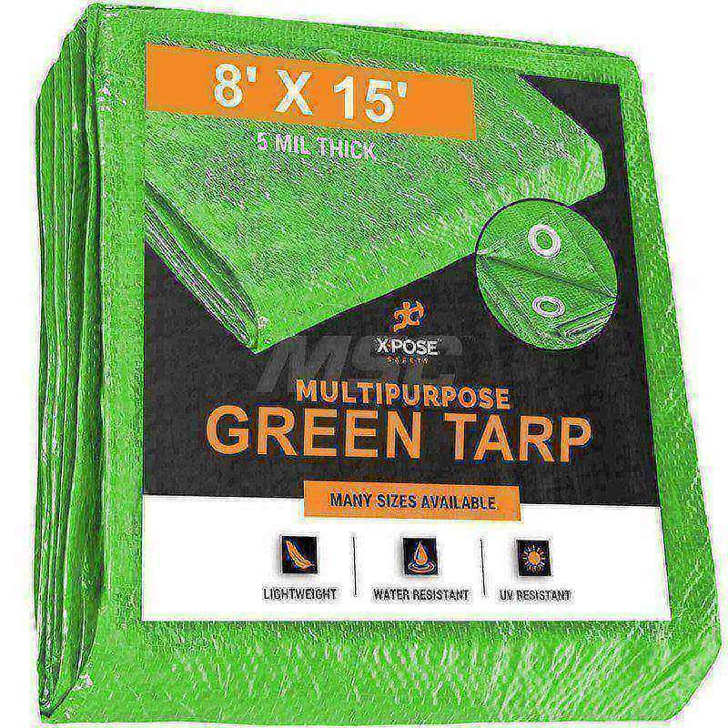 Tarp/Dust Cover: Green, Rectangle, Polyethylene, 15' Long x 8' Wide, 5 mil MPN:GT-815-X