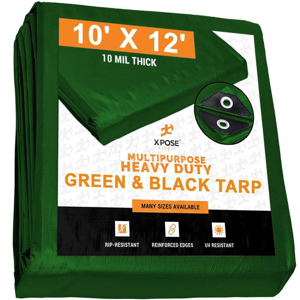 Tarp/Dust Cover: Black & Green, Rectangle, Polyethylene, 12' Long x 10' Wide, 10 mil MPN:MTGB-1012-X