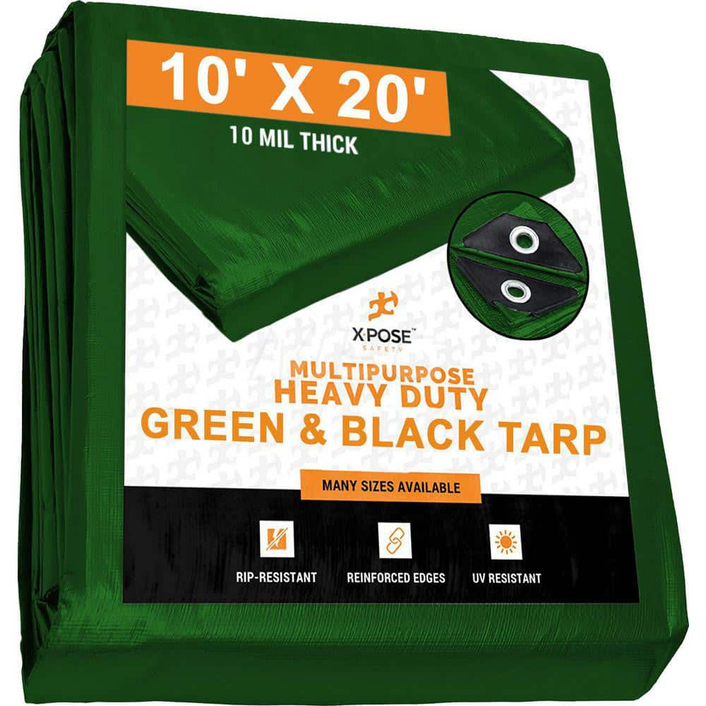 Tarp/Dust Cover: Black & Green, Rectangle, Polyethylene, 20' Long x 10' Wide, 10 mil MPN:MTGB-1020-X