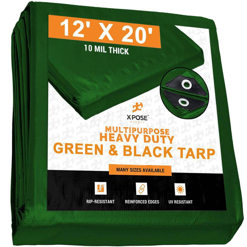 Tarp/Dust Cover: Black & Green, Rectangle, Polyethylene, 20' Long x 12' Wide, 10 mil MPN:MTGB-1220-X