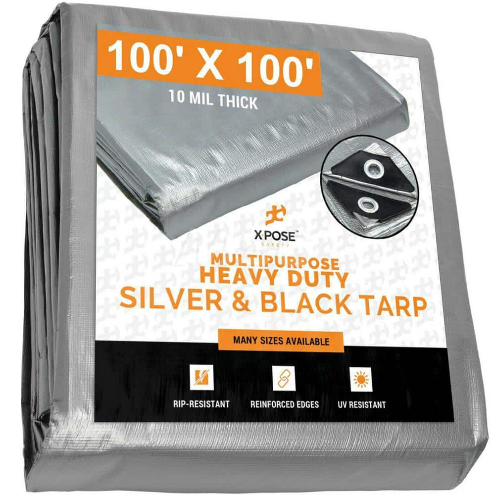 Tarp/Dust Cover: Silver & Black, Rectangle, Polyethylene, 100' Long x 100' Wide, 10 mil MPN:STH-100100-X