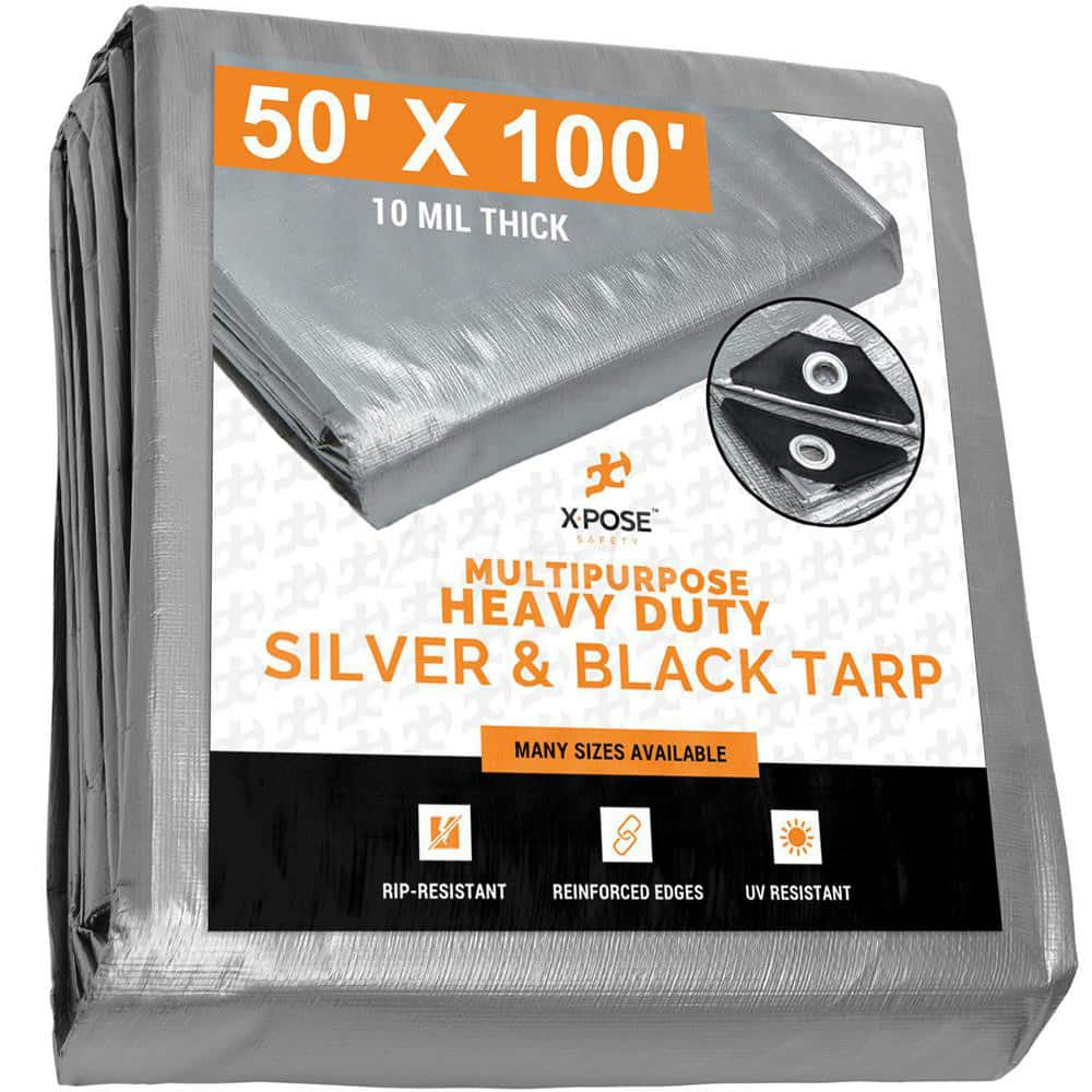 Tarp/Dust Cover: Silver & Black, Rectangle, Polyethylene, 100' Long x 50' Wide, 10 mil MPN:STH-50100-X