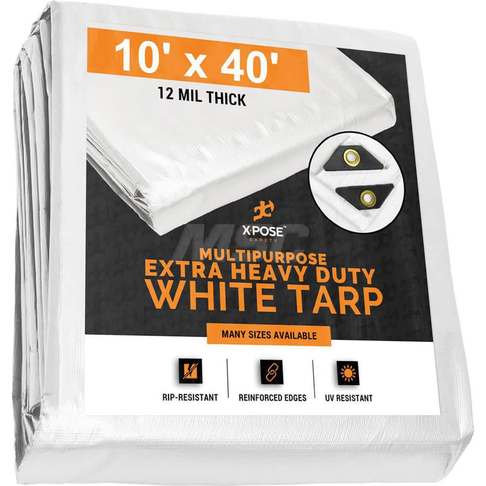 Tarp/Dust Cover: White, Rectangle, Polyethylene, 40' Long x 10' Wide, 12 mil MPN:WHD-1040-X