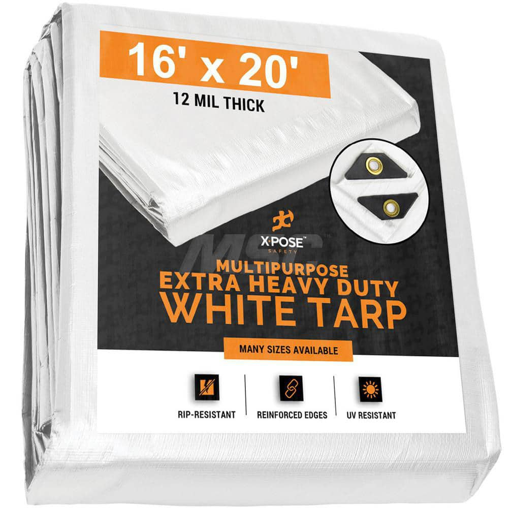 Tarp/Dust Cover: White, Rectangle, Polyethylene, 20' Long x 16' Wide, 12 mil MPN:WHD-1620-X