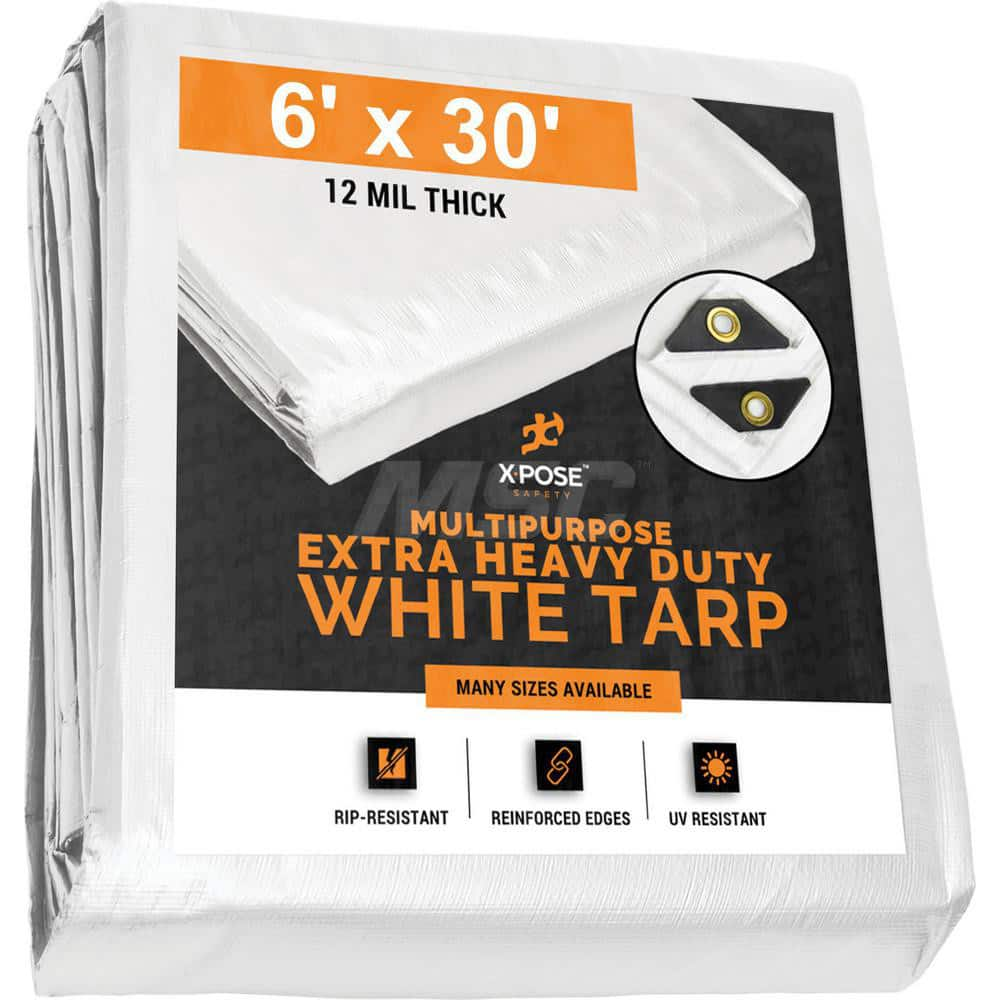 Tarp/Dust Cover: White, Rectangle, Polyethylene, 30' Long x 6' Wide, 12 mil MPN:WHD-630-X